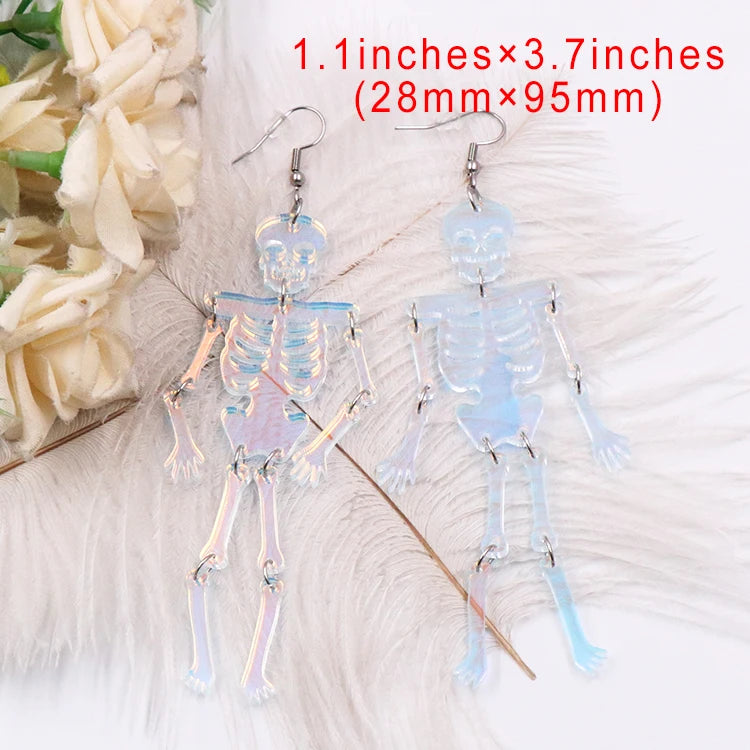 Skeleton Iridescent Halloween Acrylic Earrings Stainless Steel Jewelry