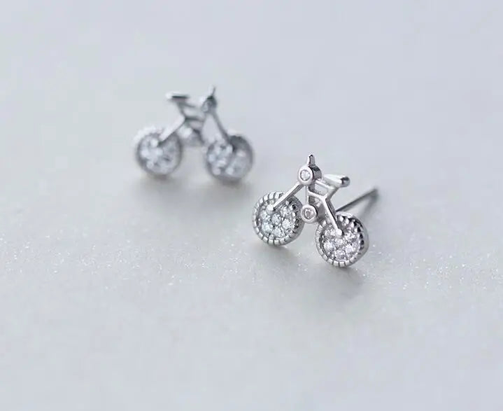 925 Silver CZ Bike Cycle Stud Earrings Women's Gift C-E2019