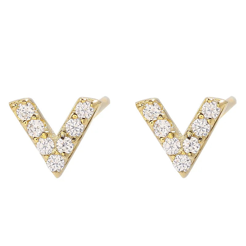 925 Sterling Silver Zircon Initial Letter Earrings Personalized Jewelry