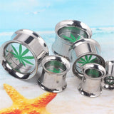 Stainless Steel Maple Leaf Ear Plugs Tunnels Piercing Earring Gauges