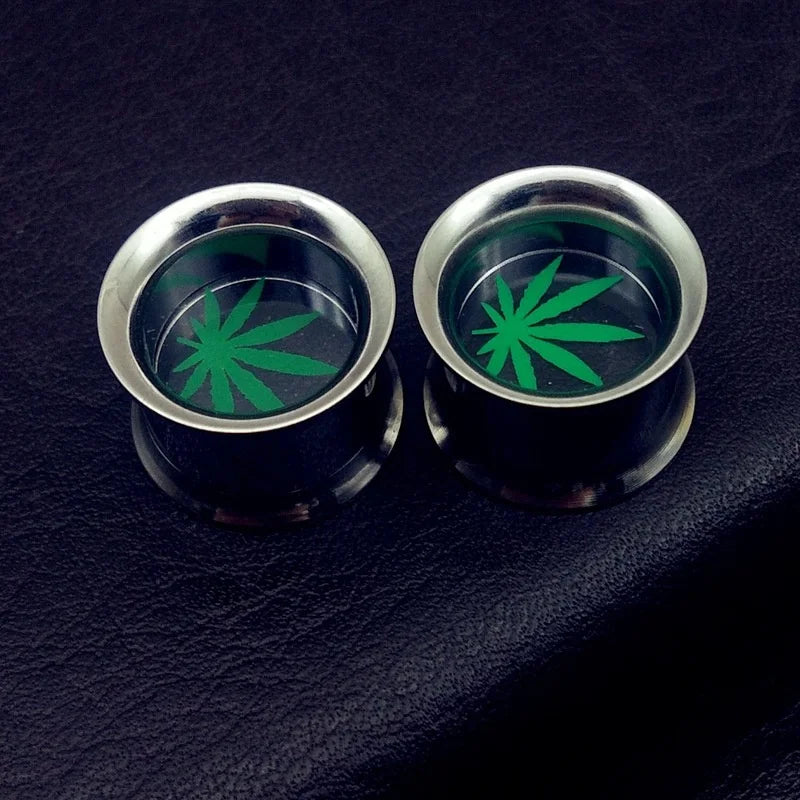 Stainless Steel Maple Leaf Ear Plugs Tunnels Piercing Earring Gauges