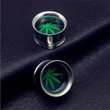 Stainless Steel Maple Leaf Ear Plugs Tunnels Piercing Earring Gauges