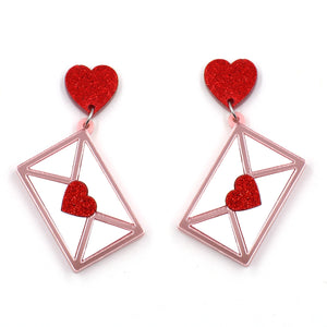 Heart Envelope Acrylic Earrings Valentine Gift
