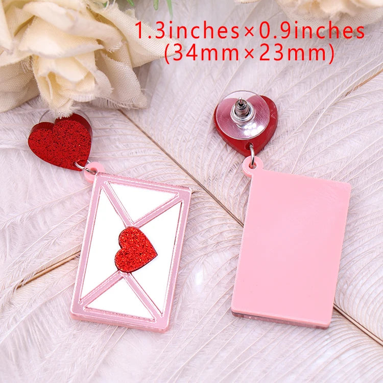 Heart Envelope Acrylic Earrings Valentine Gift