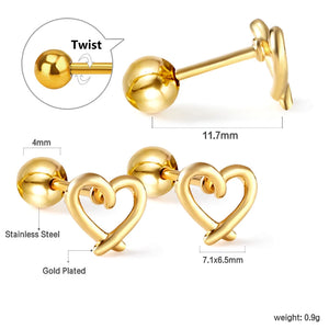 Love Heart Butterfly Stainless Steel Piercing Stud Earrings