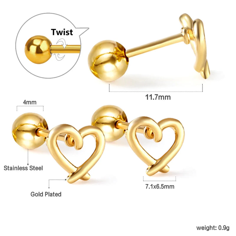 Love Heart Butterfly Stainless Steel Piercing Stud Earrings