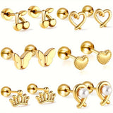 Love Heart Butterfly Stainless Steel Piercing Stud Earrings