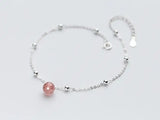 925 Sterling Silver Strawberry Stone & Round Beads Anklet Bracelet