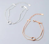 Real 925 Sterling Silver CZ Lucky Bar & Circle Bracelet