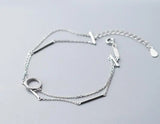 Real 925 Sterling Silver CZ Lucky Bar & Circle Bracelet