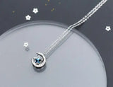 925 Silver Crystal Star Moon Necklace Pendant C-D3868