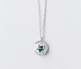 925 Silver Crystal Star Moon Necklace Pendant C-D3868