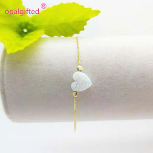 10mm Synthetic Opal Heart Bracelet 925 Sterling Box Chain Opal Stone Jewelry