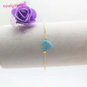 10mm Synthetic Opal Heart Bracelet 925 Sterling Box Chain Opal Stone Jewelry