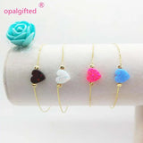 10mm Synthetic Opal Heart Bracelet 925 Sterling Box Chain Opal Stone Jewelry