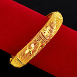18K Yellow Plated Flower Bridal Bracelet Bangles Wedding Jewelry