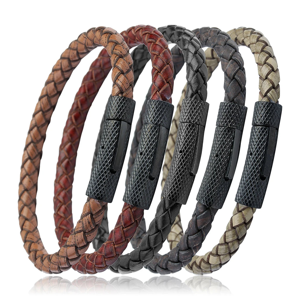 Vintage Stainless Steel Leather Bracelet For Women