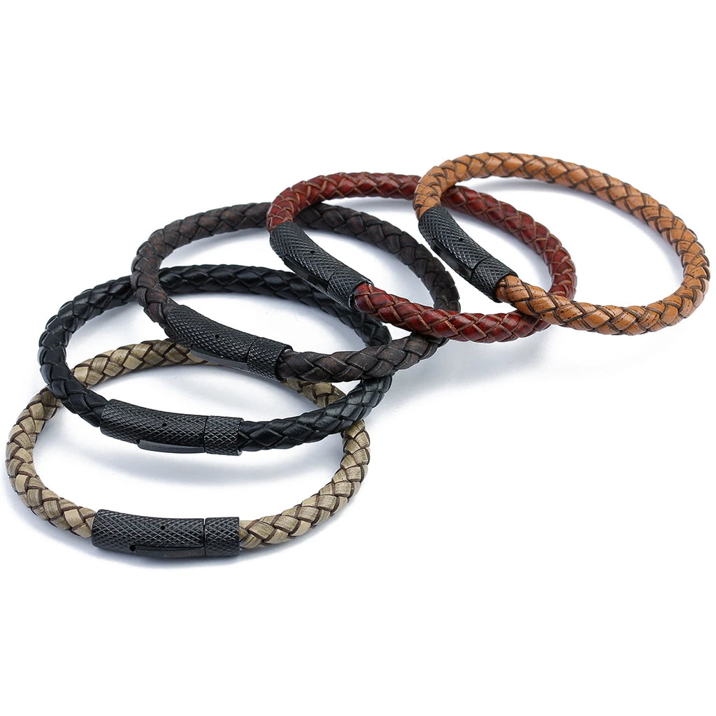 Vintage Stainless Steel Leather Bracelet For Women