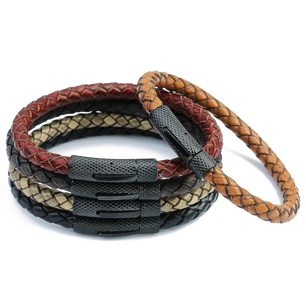 Vintage Stainless Steel Leather Bracelet For Women