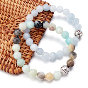 Copper Baseball Elastic Charms Bracelet Natural Stone Beads Hand Bracelet