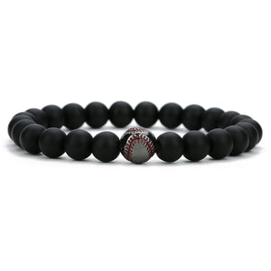 Copper Baseball Elastic Charms Bracelet Natural Stone Beads Hand Bracelet