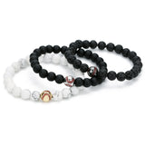 Copper Baseball Elastic Charms Bracelet Natural Stone Beads Hand Bracelet