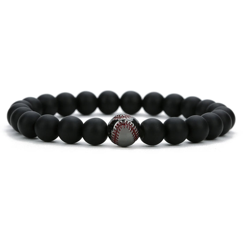 Copper Baseball Elastic Charms Bracelet Natural Stone Beads Hand Bracelet