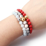 Copper Baseball Elastic Charms Bracelet Natural Stone Beads Hand Bracelet