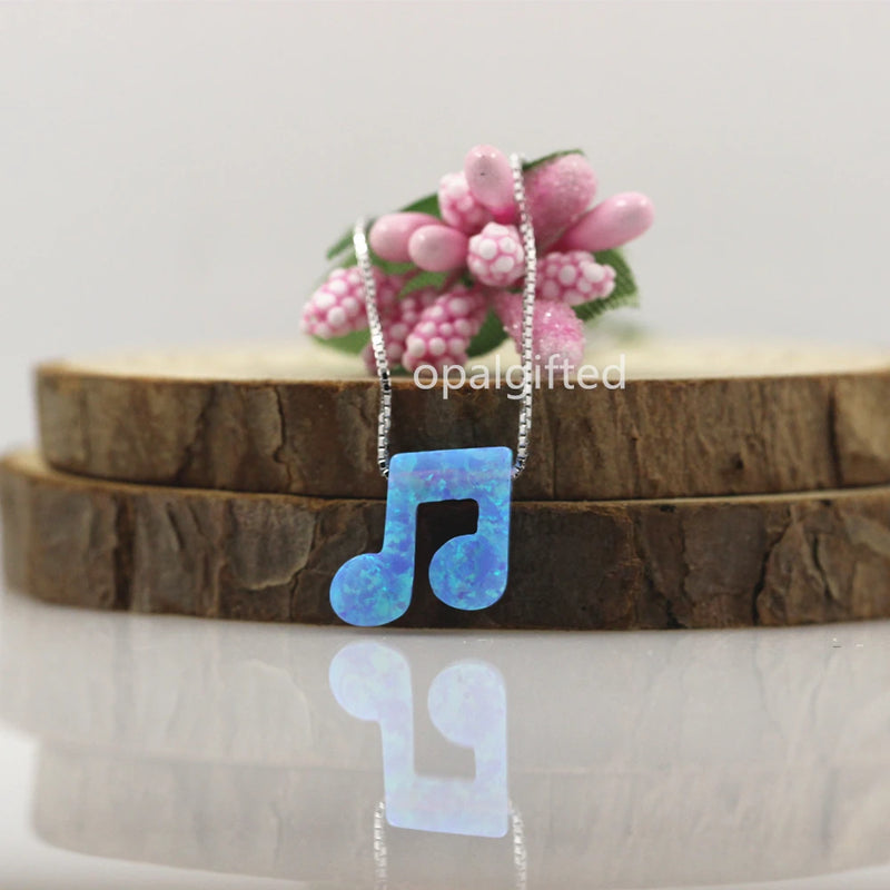 Womens Silver OP06 Light Opal Necklace 12mm MusicNote Shape Gift