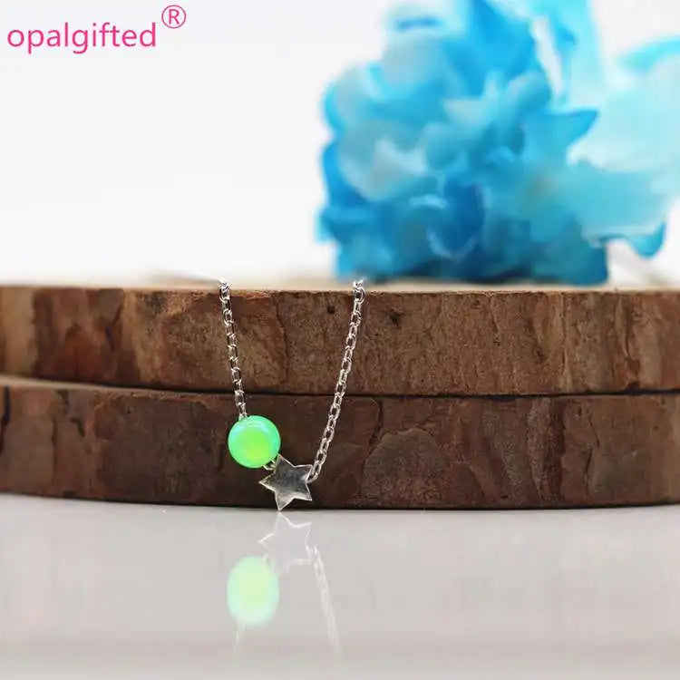 Opal Beads Necklace with 925 Silver Star - Girls Gift
