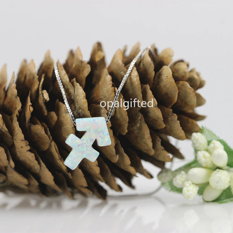 Hot White Synthetic Opal Sagittarius Pendant Necklace 925 Silver
