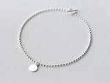 925 Sterling Silver Coin Round Beads Chain Anklet Bracelet