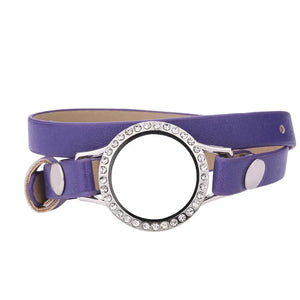 30mm Living Memory Glass Locket Leather Wrap Bracelet Xmas Gift