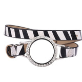 30mm Living Memory Glass Locket Leather Wrap Bracelet Xmas Gift