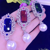 30x55mm Silver Red CZ Necklace Pendant DIY Findings