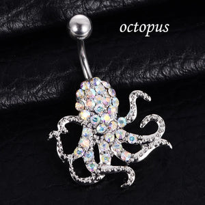316L Stainless Steel Octopus Dangle Belly Bar Navel Ring