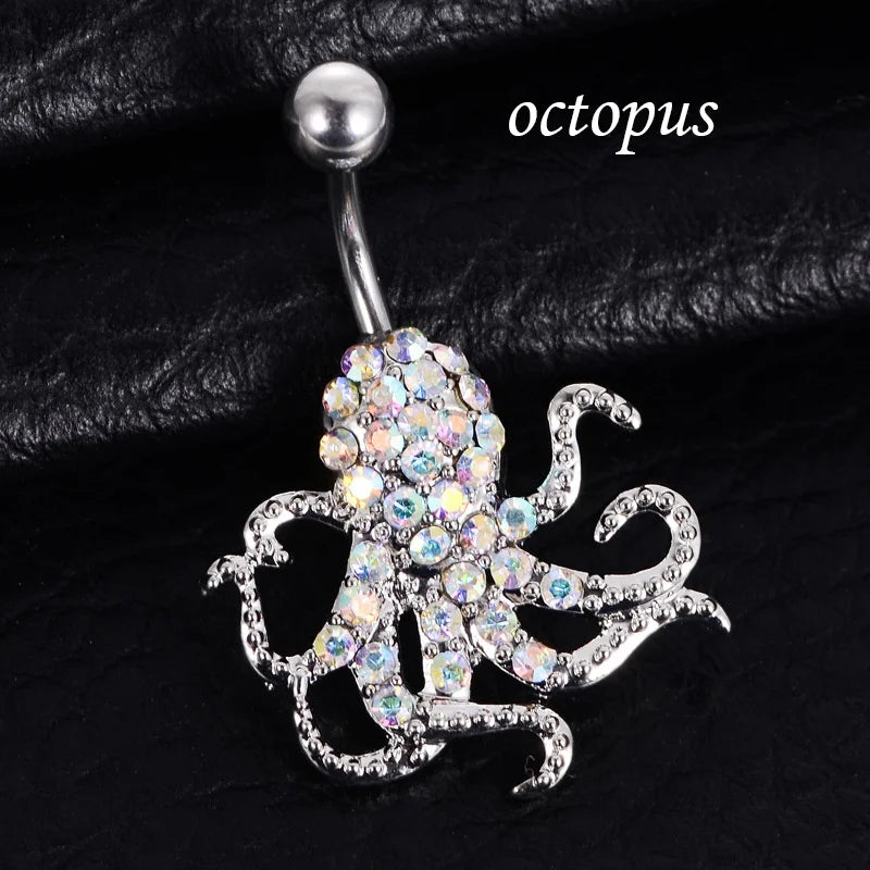 316L Stainless Steel Octopus Dangle Belly Bar Navel Ring