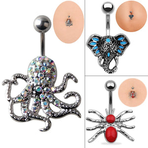 316L Stainless Steel Octopus Dangle Belly Bar Navel Ring