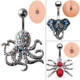316L Stainless Steel Octopus Dangle Belly Bar Navel Ring