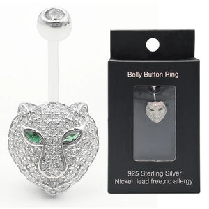 925 Silver Button Ring Women Belly Piercing Tiger Navel Rings