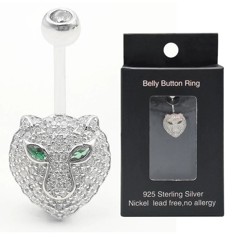 925 Silver Button Ring Women Belly Piercing Tiger Navel Rings