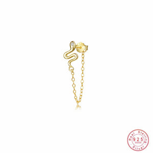 925 Silver Tassel Zircon Snake Stud Earrings Women Jewelry Accessories