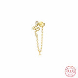 925 Silver Tassel Zircon Snake Stud Earrings Women Jewelry Accessories