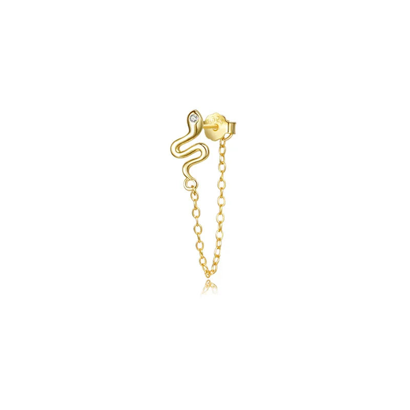 925 Silver Tassel Zircon Snake Stud Earrings Women Jewelry Accessories
