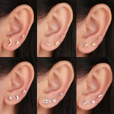 925 Silver Mini Ear Piercing Zircon/Pearl/feather Earrings