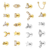 925 Silver Mini Ear Piercing Zircon/Pearl/feather Earrings