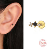 925 Silver Mini Ear Piercing Zircon/Pearl/feather Earrings