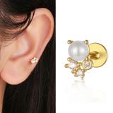 925 Silver Mini Ear Piercing Zircon/Pearl/feather Earrings
