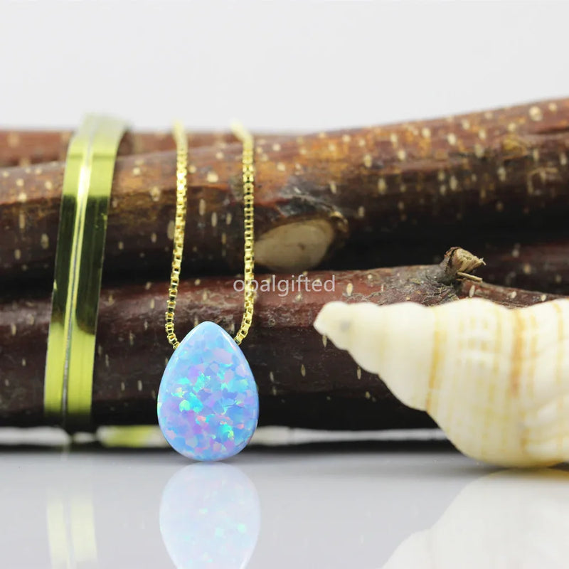 925 Silver Teardrop & Pear Opal Necklace Synthetic OP26/op17 Fire Opal Necklace