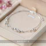 925 Sterling Silver 2ROWS Beads Chain Bracelet LS127